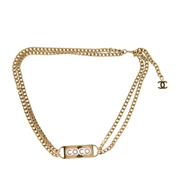 CHANEL Handbags - CHANEL Gold COCO in pink rhinestones Belt or necklace. Vintage